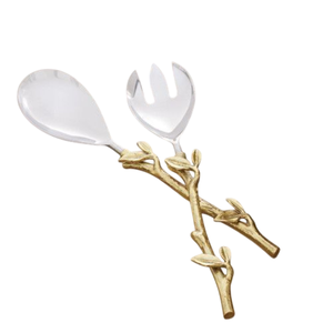 Ensemble de service à salade moderne en acier inoxydable, finition polie miroir avec poignées martelées, ustensiles de cuisine élégants - Product Image 6