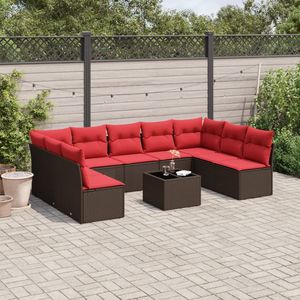 Ensemble de canapés de patio en polyrotin marron, 10 pièces, avec coussins, meubles d'extérieur durables - Product Image 1