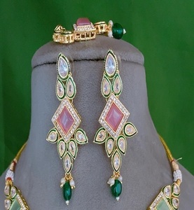 Glamorous Premium Quality Gold Plated Moissanite Classic Engagement Party Wedding Necklace <b>Set</b> with Earrings Tikka Women - Product Image 2