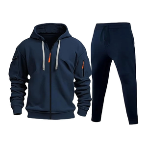 Ensemble de survêtement tactique chaud pour homme, pantalon de jogging à capuche entièrement zippé avec poches zippées, doublure polaire en coton - Product Image 1