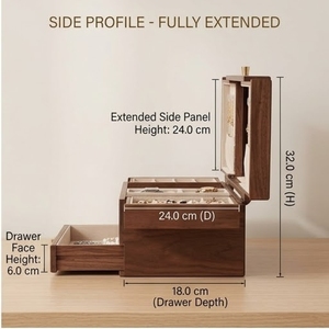 Wood Jewelry <b>Box</b> With 2 Drawers Dustproof Storage Organizer For Necklaces <b>Earrings</b> Bracelets - Product Image 4