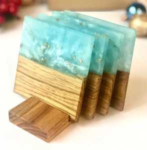 Wholesale Custom Epoxy Resin Wood <b>Coaster</b> New Technology Solid Wood Splicing River Tea Cup Mat Square Modern Reusable - Product Image 6
