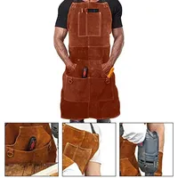 Tablier de cuisson en cuir, style bavoir, réutilisable, avec 6 poches, lavable, isolant thermique, vêtement de protection pour usage quotidien