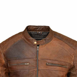 Veste en cuir véritable ciré de haute qualité, personnalisable, pour motards de rue, style sportswear vieilli, coupe-vent pour moto - Product Image 3