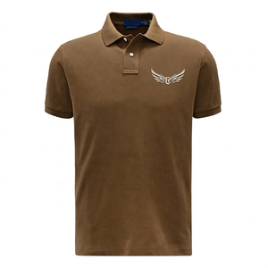 Polo en coton Oxford marron pour homme, manches courtes, logo brodé, décontracté, respirant, design avant, coupe classique - Product Image 1