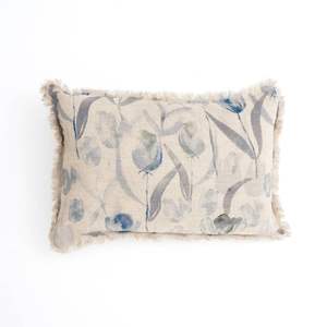 Cuscini lombari in lino stampati 16 \ "X24 \" e cuscini per sedili blu e grigie con frange - Product Image 4