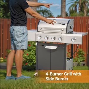 Grill a Gas in Acciaio Inossidabile a 4 Bruciatori con Fornello Laterale per BBQ di Lusso all'Aperto e Campeggio - Product Image 4