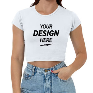 เสื้อครอปผู้หญิง ลายกราฟิกหัวใจสุดฮิต แขนสั้น ทรงเข้ารูป สไตล์ Y2K ผ้าคอตตอนริบบ์ - Product Image 1