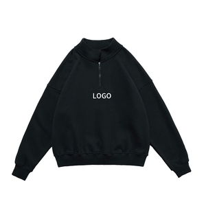 Sweat-shirt oversize pour homme, col montant, noir uni, manches longues, logo thermocollé sur le devant - Product Image 1