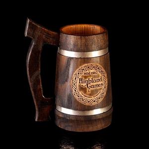 Jarra de Cerveza de Madera Estilo Vintage Ecológica para Juegos Highland con Asa y Tapa, Accesorio de Bar - Product Image 1