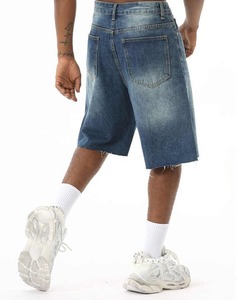 Pantalones Cortos de Mezclilla Desgastados para Hombre, Cintura Media, Estilo Lápiz con Borde Crudo, Casuales de Verano, de Algodón, Impermeables, Transpirables, Ecológicos, Estilo Punk - Product Image 4
