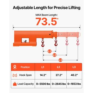 Grúa Móvil para Montacargas con Capacidad de 5500 Libras, Brazo Telescópico Manual de 47.2-73.5 Pulgadas con 2 Ganchos, Grúa de Brazo para Montacargas - Product Image 3