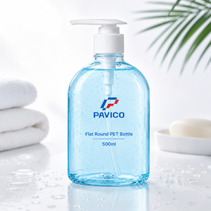 Botella de PET Transparente, Plana y Redonda de 500 ml con Bomba para Jabón de Manos, Champú, Gel de Ducha, Loción, Fabricación en Vietnam - Product Image 4