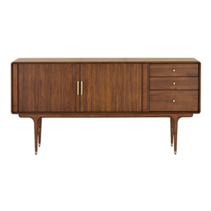 Buffet d'appoint en teck massif de style mid-century de Copenhague avec portes à lattes, 3 tiroirs et détails de quincaillerie en laiton - Product Image 1