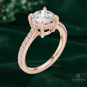 Lab Grown Round Cut Diamond Engagement <b>Ring</b>, Side Micro Pave Half Eternity <b>Open</b> Basket Sparkling Diamond Solitaire <b>Ring</b> For Her - Product Image 5