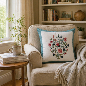 Hand <b>Block</b> Duck Cotton Cushion Cover Floral Bird Print Decorative Sofa Pillow Cover for Living Room Home Decor - Product Image 3
