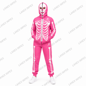 Women Skull Skeleton <b>Zip</b> <b>Up</b> Pink Hoodie Gothic Bone Print Sweatshirt Halloween Streetwear <b>Jacket</b> Custom Printed Graphic Fashion - Product Image 2