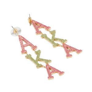 Pendientes Colgantes Dorados, Rosas y Verdes con Cristales Brillantes, Joyería de Moda para Mujer, Diseño de Letras, Accesorio Elegante, Regalo para Fiesta - Product Image 5