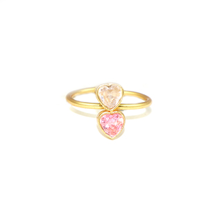 Minimalist Style Cubic Zirconia Gemstone Heart Shape Double Stone 18K <b>Gold</b> Plated Free Size <b>Ring</b> Jewelry For Women Wholesale - Product Image 1