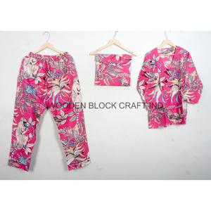 Conjunto de Pijama de 3 Piezas de Algodón Suave para Mujer, Cuello en V, Estampado a Mano, Estilo Boho, Logotipo Frontal, Manga Larga, Cintura Alta, Verano - Product Image 3