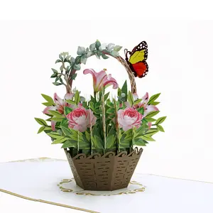 Cartão pop-up de presente 3D de buquê de flores para agradecer a mãe no Dia das Mães
