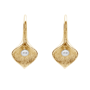 Pendientes de Plata de Ley S925 con Lirio de Cala y Perla de Agua Dulce, Engaste de Bisel, Joyería Fina Minimalista para Mujer - Product Image 6