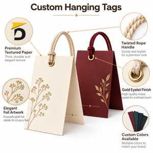 Etiquetas colgantes personalizadas premium con papel duradero, impresión nítida y diseño elegante para ropa, prendas de vestir y embalaje minorista. - Product Image 6