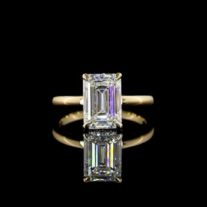Bague classique en or jaune 14 carats avec diamant de laboratoire taille émeraude certifié IGI 3 carats, bague de fiançailles solitaire, bague de mariage - Product Image 1