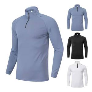 Men's Stand Collar Quarter <b>Zip</b> Long Sleeve Performance <b>Shirt</b> Moisture Wicking Fitted Polyester Sport Top Solid Color All Seasons - Product Image 1