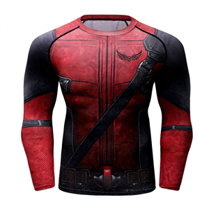 Red Black Full Sleeve <b>Compression</b> Rash Guard <b>Men's</b> Sublimation Printed MMA BJJ Fight <b>Shirt</b> Quick Dry Sports Top - Product Image 1