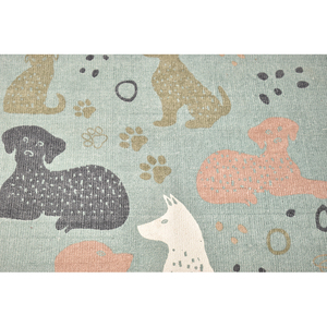Tapis artisanal en laine tissée à plat avec motif chien mignon pour chambre d'enfant ou crèche, lavable, type Dhurrie - Product Image 4