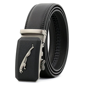 Ceinture automatique en cuir de vachette noir avec boucle rectangulaire en alliage, style formel, durable, moulage monobloc - Product Image 6