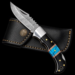 Couteau de chasse de poche artisanal en acier Damas à pointe clip, avec manche, lame droite de 8 pouces, qualité industrielle, vente en gros OEM - Product Image 1