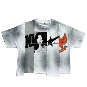 T-shirt blanc surdimensionné pour homme avec impression photo, logo étoile, col rond, manches courtes, style streetwear, coupe courte, 100% coton, écologique, 220g - Product Image 1
