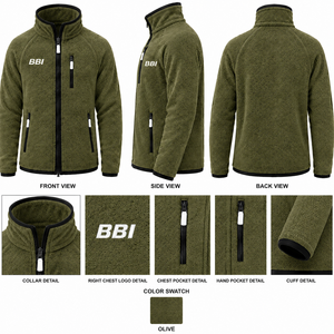 Veste unisexe en polaire sherpa vert menthe, entièrement zippée, col montant, réversible, écologique, chaude, avec bordure contrastante noire - Product Image 3