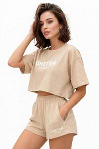 Women Casual Full Sleeve Hooded Top and <b>Elastic</b> <b>Waist</b> Shorts 3 Piece Set Solid Beige Breathable Fleece Winter Outfit - Product Image 5
