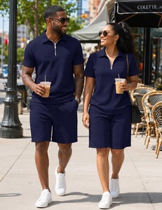 Conjunto de Camiseta Polo y Pantalones Cortos para Hombre, con Logotipo Personalizado, Color Negro Texturizado, Transpirable, de Manga Corta, Traje Deportivo de Verano, Venta al Por Mayor, OEM, Alta Calidad, Casual - Product Image 5