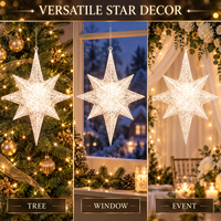 Ornement étoile à huit branches tissé avec paillettes, éclairage LED lumineux et boucle de suspension pour décoration de fenêtre, arbre et fêtes