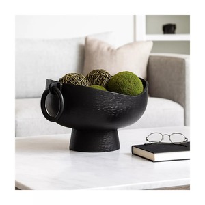Vase de table moderne fait main au design exclusif Perfect Decor, finition craquelée noir et or, bol décoratif en métal, centre de table de mariage - Product Image 4