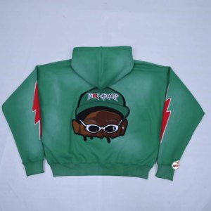 MRI Mens Green Embroidered Hoodie Regular Fit Cotton Polyester Terry Casual Streetwear Pullover with <b>Stars</b> and Lightning <b>Design</b> - Product Image 2
