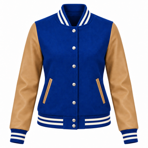 Plain Blank Men's Women's <b>Kids</b> <b>Varsity</b> <b>Jackets</b> Wholesale Rate OEM <b>Varsity</b> <b>Jackets</b> Wool Body Genuine Leather Sleeves - Product Image 1