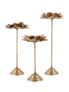 Golden Lotus Handmade Durable Eco-Friendly Iron Tea Light <b>Candle</b> <b>Stick</b> Holder Set of 3 for Religious Activities - Product Image 2