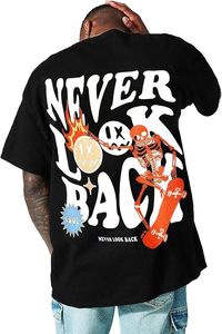 T-shirt pour homme à manches courtes, col rond, imprimé squelette de dessin animé sur skateboard, noir, grande taille, style streetwear décontracté - Product Image 3
