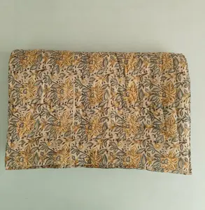 Colcha Reversible de Algodón Kantha, Colcha India con Estampado a Mano, Manta Bohemia de Invierno, Manta Acolchada Suave y Ecológica de 400 Hilos - Product Image 2