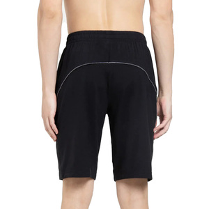 Men's Black Solid Polyester Bermuda Shorts <b>Elastic</b> Waist Pockets Casual Breathable Knitted Mid Rise Short Pants - Product Image 3