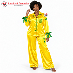 Conjunto de Pijama de Satén Chi Eta Phi para Mujer, Manga Larga, Cuello Alto, Pantalones con Lazos, Antibacteriano y Transpirable - Product Image 5