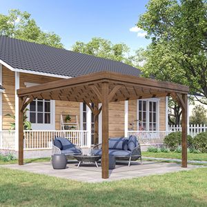 Pergola in Acciaio 3,66m x 3,05m con Ancoraggi in Metallo, Struttura in Legno e Metallo per Giardino, Patio e Cortile Esterno - Product Image 2