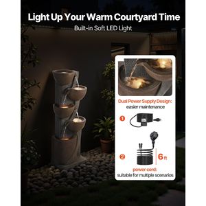 Fontana a Cascata a 5 Livelli a Forma di Vaso con Illuminazione LED per Esterni, Altezza 49,61 Pollici - Product Image 6