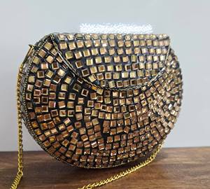 Bolso de mano vintage para novias, con mosaico de espejos, tipo clutch para mujer, hecho a mano con pedrería Kundan metálica, bolso cruzado tipo bandolera. - Product Image 6
