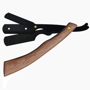 Rasoir à cheveux professionnel avec manche en bois, lame recouverte de papier noir, pour salon de beauté - Product Image 1